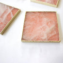 Ágata de Cuarzo Rosa - Juego de 4 Posavasos Cuadrados Grandes | Momentos Personalizados