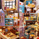 Kit de casas en miniatura del departamento de Mónica | Sujetalibros con luces para estantería