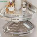 Estante esquinero de acero inoxidable de 2 niveles | Organizador adhesivo para baño