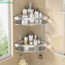 Estante esquinero de acero inoxidable de 2 niveles | Organizador adhesivo para baño